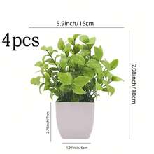 4/1 Piece Set Artificial Mini Potted Plants, Plastic Fake Potted Plants, Faux Greenery, White Planter Pots, Suitable For Home, Indoor, Office, Dining Table, Farmhouse, Garden And Bathroom Decor, Easy Maintenance - Olive Green - View 14