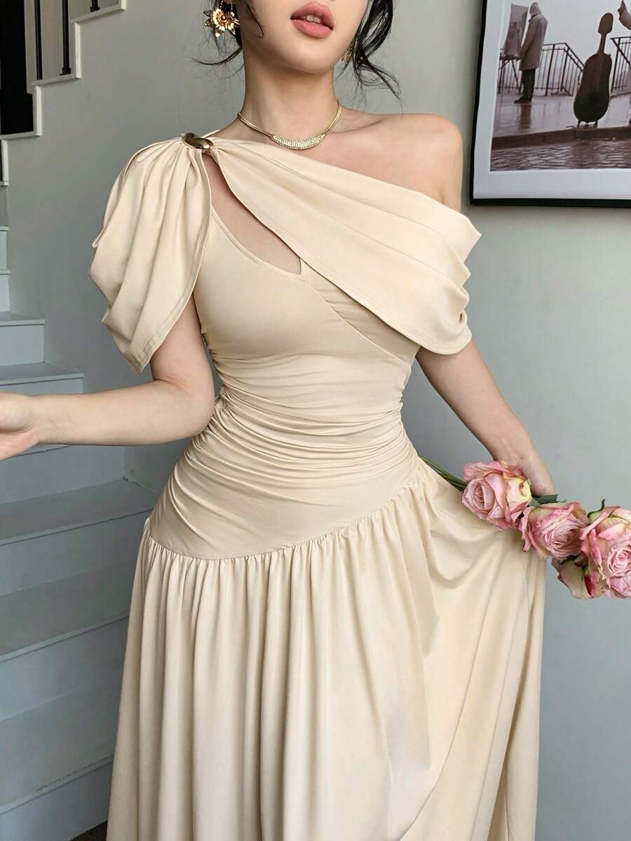 abyoxi Đầm xòe ôm eo xếp ly màu mơ dành cho nữ, thanh lịch và thời trang, phù hợp cho tiệc tùng, hẹn hò, kỳ nghỉ, đám cưới, các dịp trang trọng, tiệc chiêu đãi, Ngày Nhà giáo, Ngày của Mẹ, lễ tốt nghiệp, đầm dài co giãn ôm sát cho mùa xuân và mùa hè. - Màu be - Xem 1
