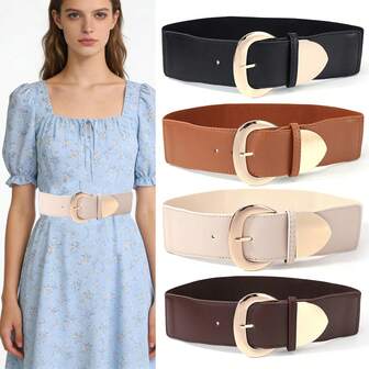 1 pieza Cinturón elástico ancho para mujeres para vestidos, hebilla de aleación grande de moda, cinturón grueso y elástico para el Día de San Valentín, disfraces y verano para chicas