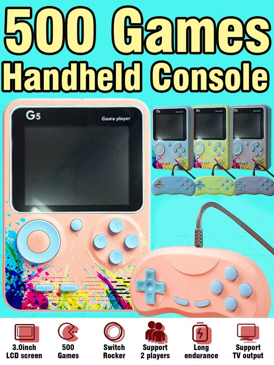 Máy chơi game cầm tay hoàn toàn mới, màn hình lớn 3 inch, tay cầm chơi game kiểu cổ điển, tích hợp 500 trò chơi kinh điển, hỗ trợ chơi 2 người, kết nối với TV, máy chơi game mini di động, món quà tuyệt vời cho chồng và bạn trai.