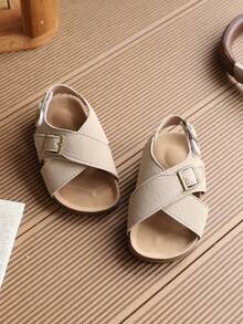 1 par de sandalias para niños con parte superior de PU, suela antideslizante y cierre de gancho y bucle - Camel - Ver 5