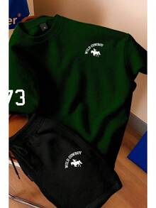Men's T-Shirt And Shorts Set - New Summer Collection - Modern - Premium Cotton - Hijau Tentara - View 1