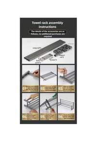 不锈钢防锈浴室毛巾架 - 带毛巾杆和 5 个挂钩，淋浴置物架，可存放毛巾、浴袍、刷子等物品 - 銀色 - 查看 5