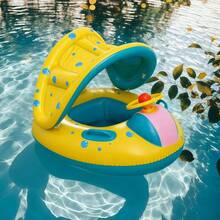 1pc Inflatable Baby Swimming Ring With Handle, Suitable For Beach & Pool, Comes With Adjustable Sunshade Canopy, Can Be Used As Inflatable Seat - Yellow - View 3