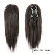 1pc Elegant Synthetic Claw Clip-On Ponytail Extension, Medium-Long Straight Hair, High-Temperature Fiber Material, Natural Appearance, Easy To Wear, Suitable For Everyday Use - Multicolor - View 7