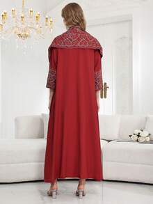 2pc Set Elegant Embroidered Arabic Style Dress With Square Neckline, Fashionable & Graceful 2026 New Style Ramadan Traditional - Apricot - View 11