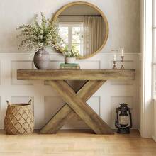 Tribesigns Narrow Console Table, 55-Inch Farmhouse Entryway Table, X-Shaped Couch Table Behind Sofa For Living Room, Entryway, Entrance, Foyer, Hallway, Rustic Brown - Brown - View 3