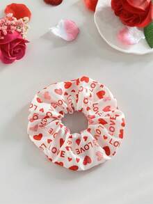 6pcs Valentine's Day Women's Sweet & Elegant Pink, Red Fabric Love, Lips, Rainbow, Heart Printed Large Hair Scrunchies, Suitable For Holiday Parties, Daily Outings, Hair Decoration Accessories, Bohemian Party, Elegant ,Hair Ties ,Scrunchy Hair Ties - Nhiều màu - Xem 3