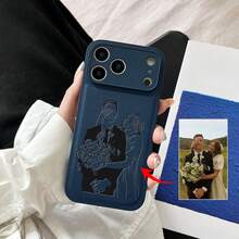 Customized Photo 3D Laser Engraved Sketch Line Art Style Phone Case, Suitable For IPhone 17/16/15/14/13/12/11 Pro Max And Plus Series, Litchi Texture, Shock-Proof And Scratch-Resistant, Camera Lens Protection, Sketch Style Design, Perfect Gift For Birthday, Anniversary, Christmas - Màu xanh lam - Xem 1