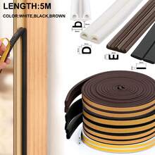 5M Door & Window Weather Stripping, Soundproof Insulation Seal Strip With Self-Adhesive Rubber Collision Protection - Multicolor - View 6