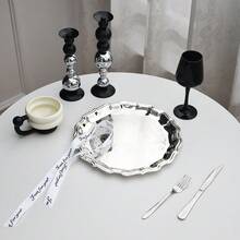 压花金属托盘，复古风格圆形装饰托盘，节日派对餐盘，聚会祝福仪式自制餐具，化妆品和珠宝收纳碟 - 銀色 - 查看 8