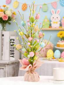 17.7 英寸预亮灯复活节彩蛋树桌面装饰，配有精致饰品，适合家居、派对、婚礼、节日、春夏装饰。 - 查看 4