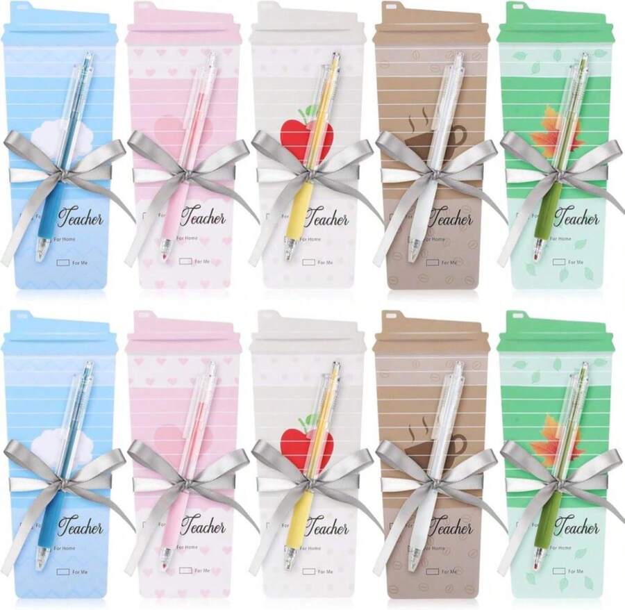 10 Sets/20 Pcs Christmas Teacher Gifts From Students Teacher Coffee Cup Notepad With Pen Appreciation Sticky Notes Bulk Thank You Gifts Shopping List To Do Notes With Pen(Mixed Color,Vivid Style) - Màu B - Xem 1