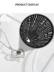 1件浪漫爱情“我爱你”投影宝石项链，玫瑰花礼盒包装，内含永生花，单个项链吊坠置于抽屉式礼盒中，礼盒上可投影100种语言的“我爱你”。适合作为节日礼物。 - 銀色項鍊 - 查看 2