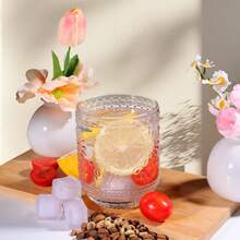 Vintage Embossed Floral Drinking Glass Set Of 4, 12oz Clear Heavy Base Glass Cups For Cocktail, Juice, Wine, Aesthetic Home Bar Decor - Transparent - 380ml - View 3