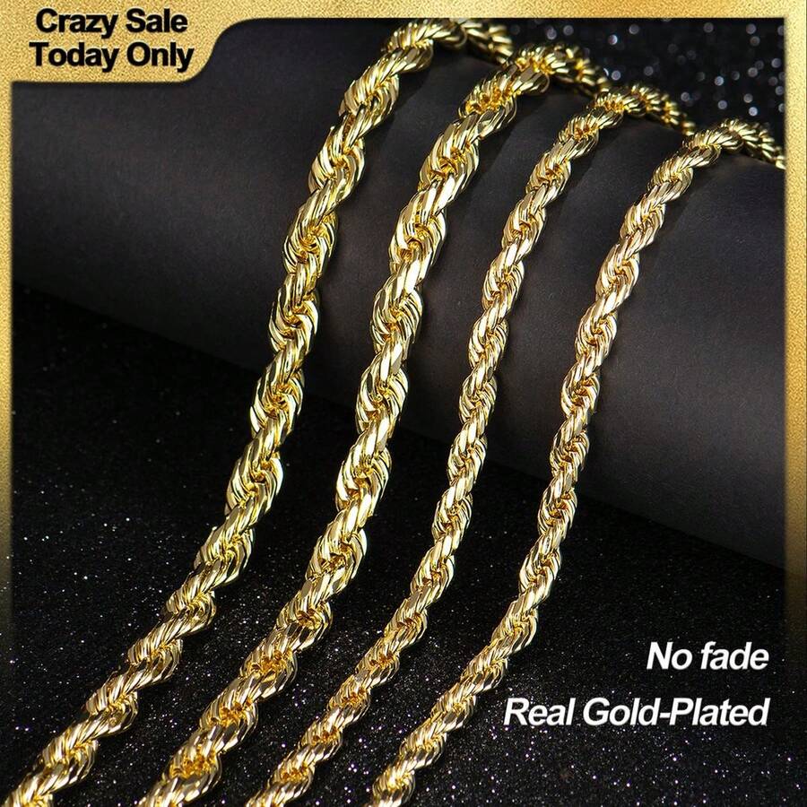 Holylegend 14K-Plated Rope Chain Necklace Women And Men,Upgraded Shine, Faceted Cut, Tarnish-, Goldstone Necklace 6mm/8mm, 22/24 Jewelry - 寬 6 毫米,長 22 英寸 - 查看 1