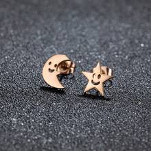 1 paire de boucles d'oreilles étoile et lune à la mode, boucles d'oreilles élégantes et hypoallergéniques à design asymétrique pour femmes - GED515 - Voir 3