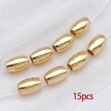 15颗18K镀金米粒珠，小椭圆橄榄形，光滑无缝，散装金属隔珠连接器，适用于珠宝制作、手链、项链、DIY工艺品配件