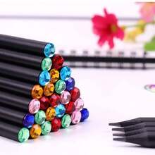 12pcs Black Diamond Wooden Pencils + 1pc Pencil Sharpener. Premium HB Pencils For Students, Writing And Sketching, Suitable For School And Office Use. Shiny Crystal Tip Wooden Pencils - 0.5mm HB Neutral Pencil Lead, Quality Wood, Suitable For Drawing And Writing, Suitable For School And Office Use. Random Drill Tip Color. - Quantity - View 10