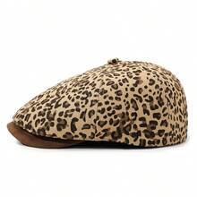 1pc Leopard Print Retro Newsboy Cap, New American Style Sun Protection Beret Hat - A - View 4