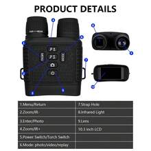 20x50mm High Power HD Night Vision Hunting Binoculars - 1000m Long Range Observation Telescopes For Outdoor Wildlife Watching - 黑色 - 查看 9