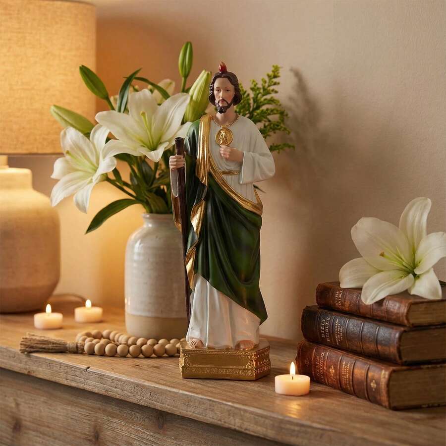 LUMIARTISAN St. Jude Thaddeus Statue - Patron Saint Of Hope & Mir Hand-Painted Resin Figurine With Gold Details, Catholic Religious Decor For Home Altar Shelf