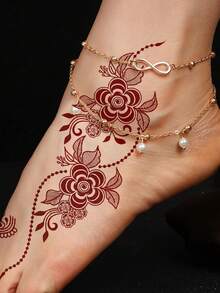 1pc Brown Henna Tattoo Stickers For Hand Waterproof Temporary Tattoos For Women Fower Fake Tattoo For Festival Wedding Body Art - Burgundy - View 2