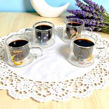 1pc/4pcs 80ml Double-Layer Glass Cup With Handle, Coffee Mug With Elegant Ramadan Design, Suitable For Coffee, Tea, Milk, Ideal Holiday Gift