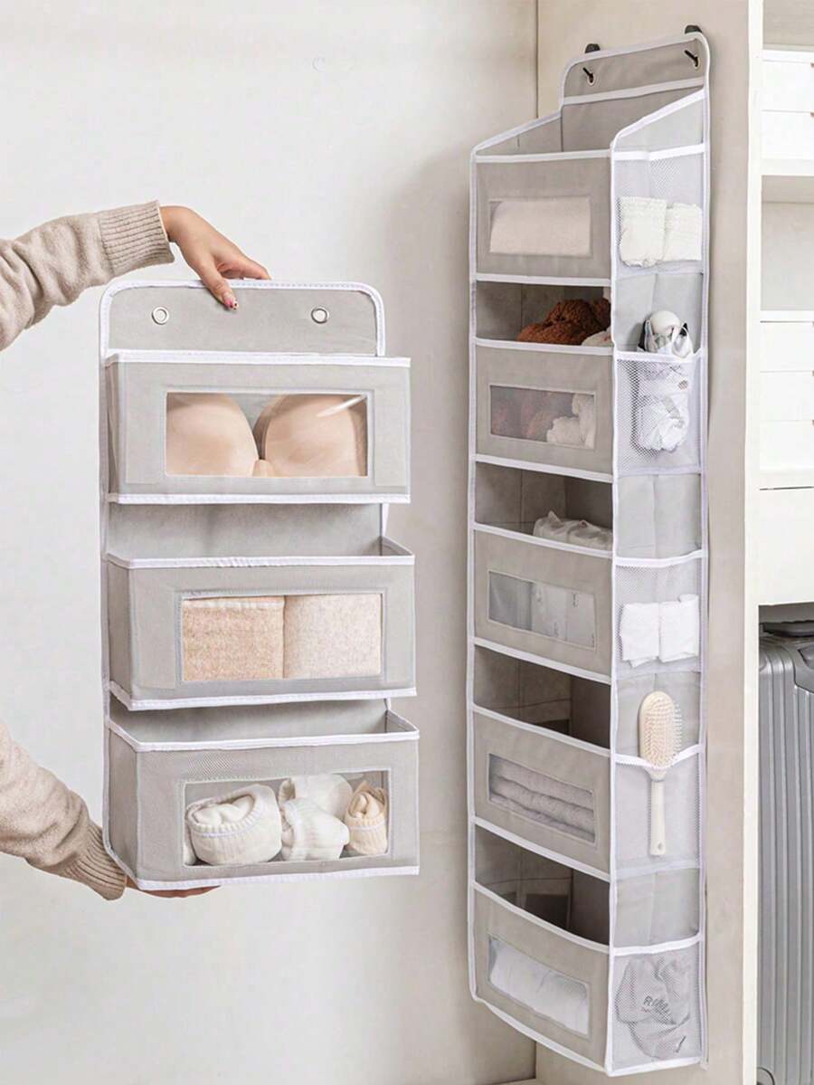 新款多功能门后收纳整理袋，单层/三层/五层可选。这款可折叠衣柜收纳袋是返校季的理想之选，透明窗口设计节省空间，是储藏室、学校、浴室、卧室、厨房、宿舍和房车等场所的完美家居收纳方案。