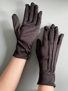 1 Pair Thin White Polyester Fingerless Gloves, Etiquette, Performance, Wedding Gloves, With 3 Stripes And Buckle Closure, Unisex Fingerless Gloves - White - View 11