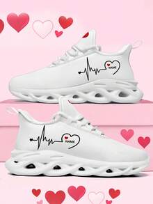 Custom Unisex Valentine's Day Sneakers With Personalized Name Print, Festive Heart Design Cozy Shoes With Customized Lover's Name, Lightweight Comfortable Soft Bottom Sneakers For Men And Women, Gym Training Breathable Tennis Shoes, Unique Valentine's Gift For Mom/Dad/Her/Him/Girlfriend/Boyfriend/Wife/Husband/Friend - White - View 2