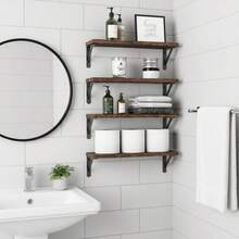 Floating Shelves For Wall, Wood Wall Mounted Shelves For Bedroom, Bathroom, Living Room, Kitchen Storage And Decor(Brown, Set Of 4, 16.5 Inch) - 棕色 - 查看 7