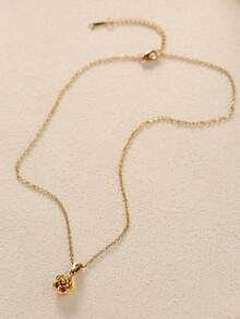 1 pièce Collier pendentif fleur de camélia en acier inoxydable, collier charm floral élégant, chaîne clavicule couleur or, cadeau pour maman, femmes - Doré - Voir 3