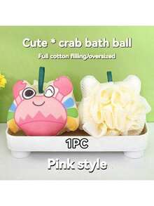 3-Color Crab Bath Sponge | Double-Sided Fine Mesh Sponge + Exfoliating Scrub, 2-In-1 Design, 3-Second Quick Lather, Deep Cleansing & Gentle Exfoliation, Hanging Loop For Easy Drying & Anti-Bacterial, Soft Cotton & Plant Fiber Filling, Cute Cartoon Design For Relaxing Bath Time - Multicolor - View 12