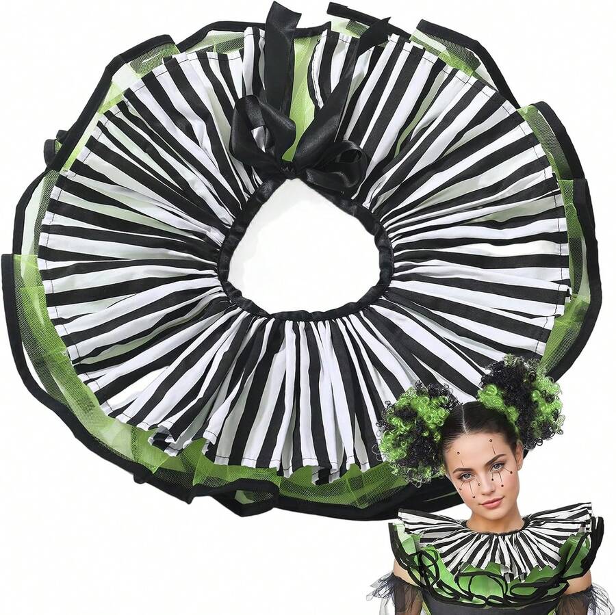 Layered Clown Collar, Tulle Ruffled Fake Collar Mesh Clown For Halloween Carnival Cosplay - Black - View 1