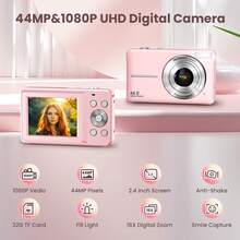 STUOGYUM DC403 Digitalkamera, 44MP, Autofokus, 16x digitaler Zoom, Full HD 1080P Video, Bildstabilisierung, kompakt & tragbar, inklusive 32GB Speicherkarte, 700mAh Akku und Kameratasche. Ideal für Einsteiger in Fotografie und Videografie (Pink, Grün, Schwarz) - Kamera + 32G TF-Karte + Kameratasche - Übersicht 6