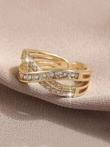 1pc Creative Luxury X-Shaped Women's Ring For Women Man Fashion Elegant Wedding Party Jewelry Gifts - Gold - View 9