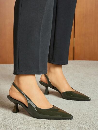 女士尖头露跟高跟鞋，性感露跟细高跟鞋，适合派对、休闲和工作场合，优雅舒适的高跟鞋，绿色