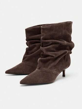 Fall/Winter 2025 New Kitten Heel Pleated Thigh High Boots, Pointed Toe Over The Knee Tall Vintage Riding Boots