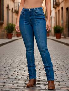 Women's American Style Jeans, Flare, Texas, High-Rise - 淺藍色 - 查看 1