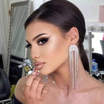 1 Pair Shiny Long Tassel Earrings, Suitable For Women