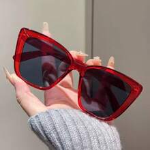 1 Pair Women's Fashionable Cat Eye Fashion Glasses, Casual Street Style, Suitable For Party, Beach, Daily Wear - Burgundy - View 1