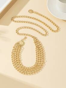 Street 1pc Alloy Multi-Layer Exaggerated Waist Chain With Queen Head Design Halloween Summer, School Fall, Autumn, Halloween - Silver - View 9