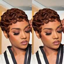 Pixie Cut Wigs Brazilian Curly Pixie Cut Wig Human Hair Short Layered Wigs Brown Color Lace Front Human Hair Wig For Daily Use Chocolate Brown Hair - S4 - View 6