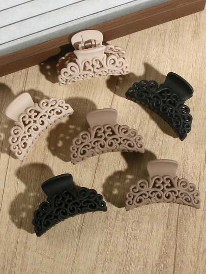 6个优雅简约哑光镂空花朵发夹，发爪发型配饰，高端日常及节日礼物