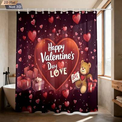 1 Piece Of Valentine's Day Gift Box - Love Bear Printed Shower Curtain. Made Of Polyester, This Waterproof Shower Curtain Is A Punch-Free Partition Suitable For Use In All Seasons. It Is Ideal For Bathroom Decoration, Bathtub Partitioning, And Dormitory Decoration. Both Large And Small Sizes Are Available. This Fun Bathroom Accessory Is The Perfect Gift For Your Partner.