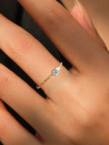 1pc S925 Sterling Silver Zirconia Stone Adjustable Chain Ring, Unique Design, Gift For Women - Diamond - View 10