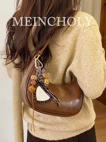 Bolso de hombro de mujer de unicolor brillante y versátil de moda - Marrón - Ver 1