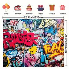 2D Flat Banner, 1pc Vibrant Graffiti Wallpaper Background, Colorful Street Art Scenes With Red, Blue And Yellow And Black Labels; Polyester Fiber Flags, Suitable For Festivals, Events And Photography; Urban Art Decoration; Durable Fabric Mural Ybl, Party Background, High-Quality Printing, Decorative Flags, Event Planners, Festival Organizers - 1PCS - View 4