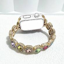1pc Fashion Bracelet Watch Band, Compatible With 38-49mm Bands, Decorated With Colorful Crystal Elastic Strap, Fits Models And 20/22mm Lug Width Smart Watches Like Galaxy Watch, Suitable As Valentine's Day Gift (Band Only) - Gold - View 9
